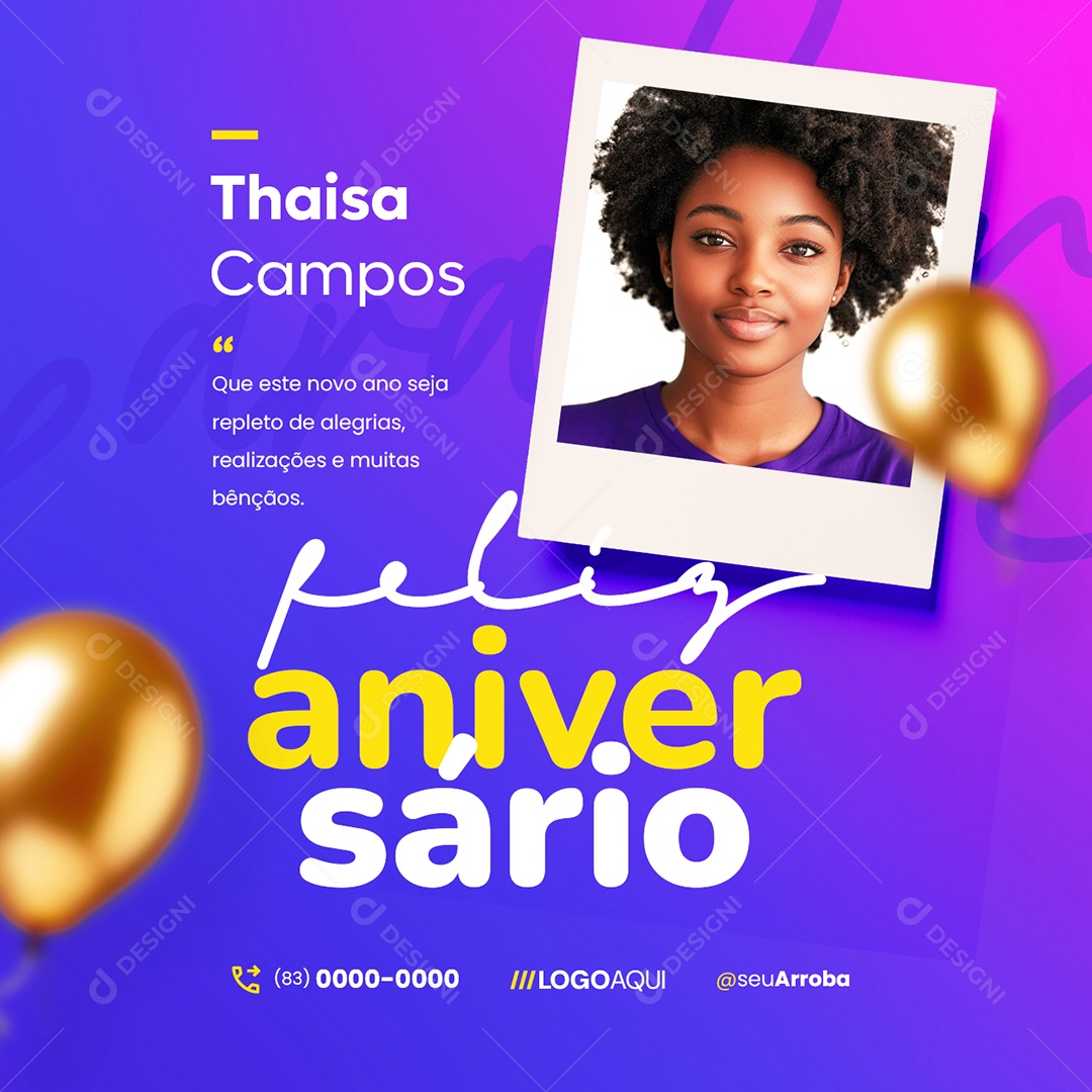 Feliz Aniversário Thaisa Campos Repleto de Alegrias Social Media PSD Editável