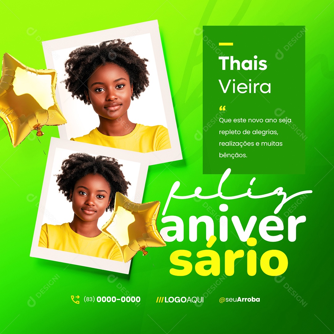 Feliz Aniversário Thais Vieira Repleto de Alegrias Social Media PSD Editável
