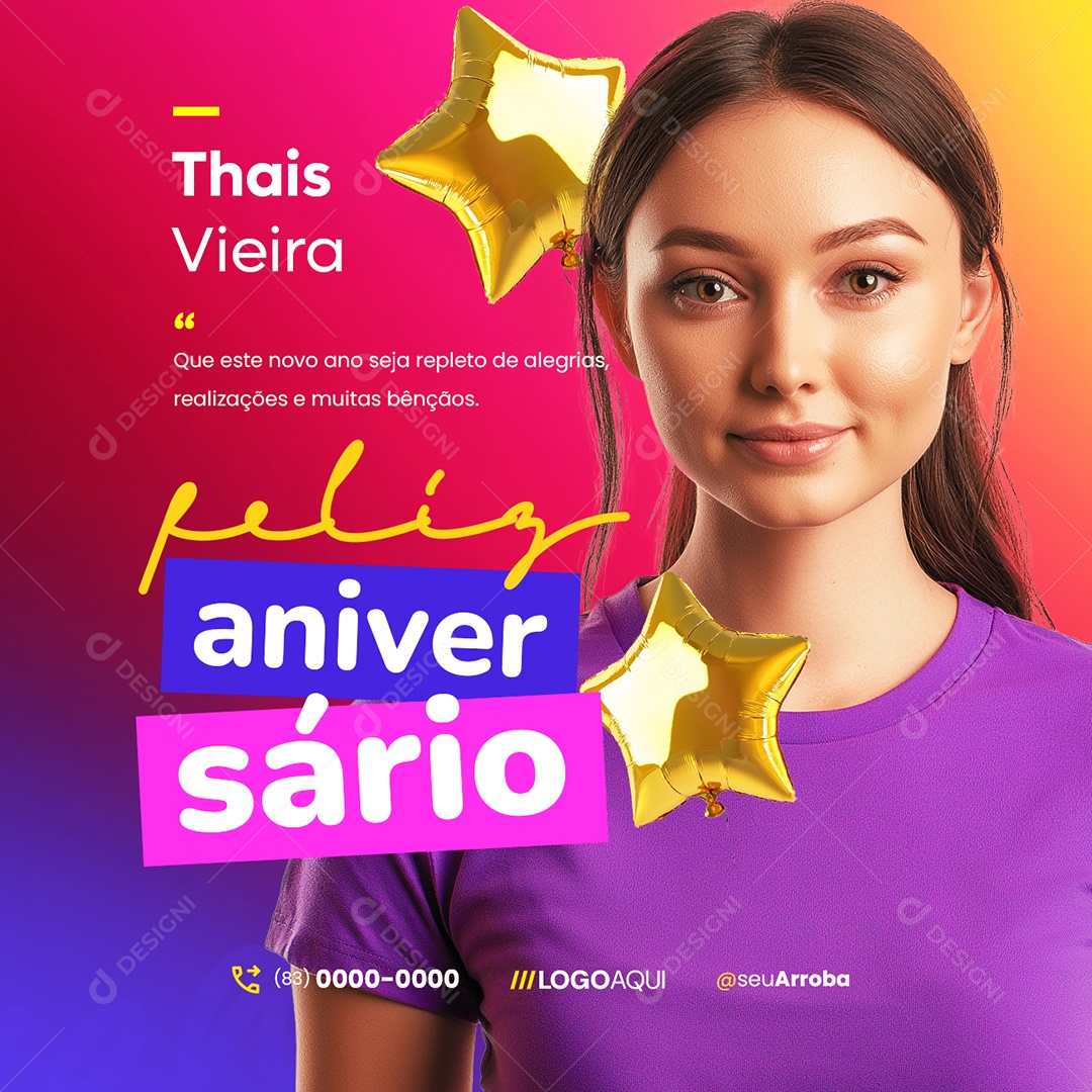 Feliz Aniversário Thais Vieira Alegrias Social Media PSD Editável