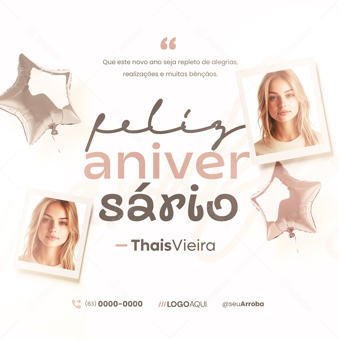 Feliz Aniversário Thais Vieira Social Media PSD Editável