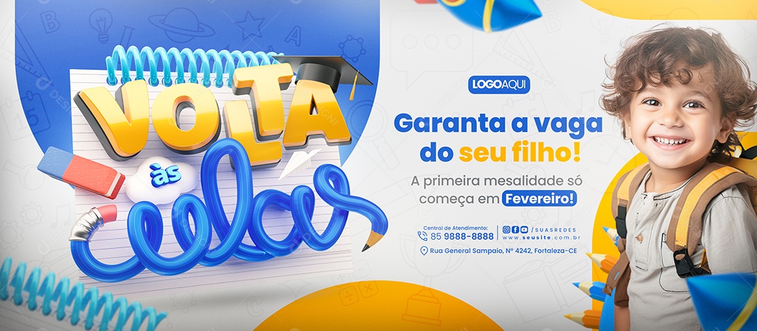 Banner Volta às Aulas Matrículas Abertas Garanta a Vaga do Seu Filho Social Media PSD Editável