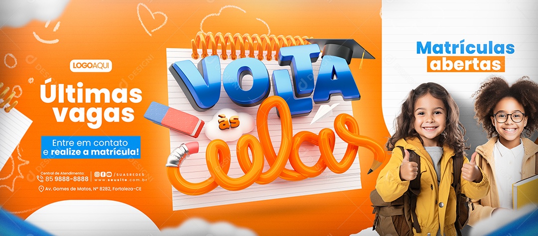 Banner Volta às Aulas Matrículas Abertas Útimas Vagas Social Media PSD Editável