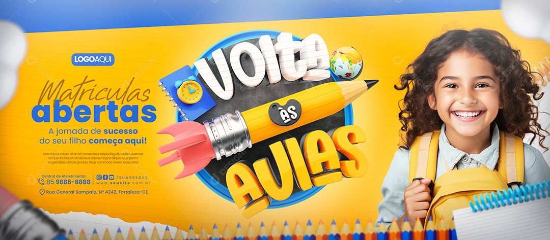 Banner Volta às Aulas Matrículas Abertas Social Media PSD Editável