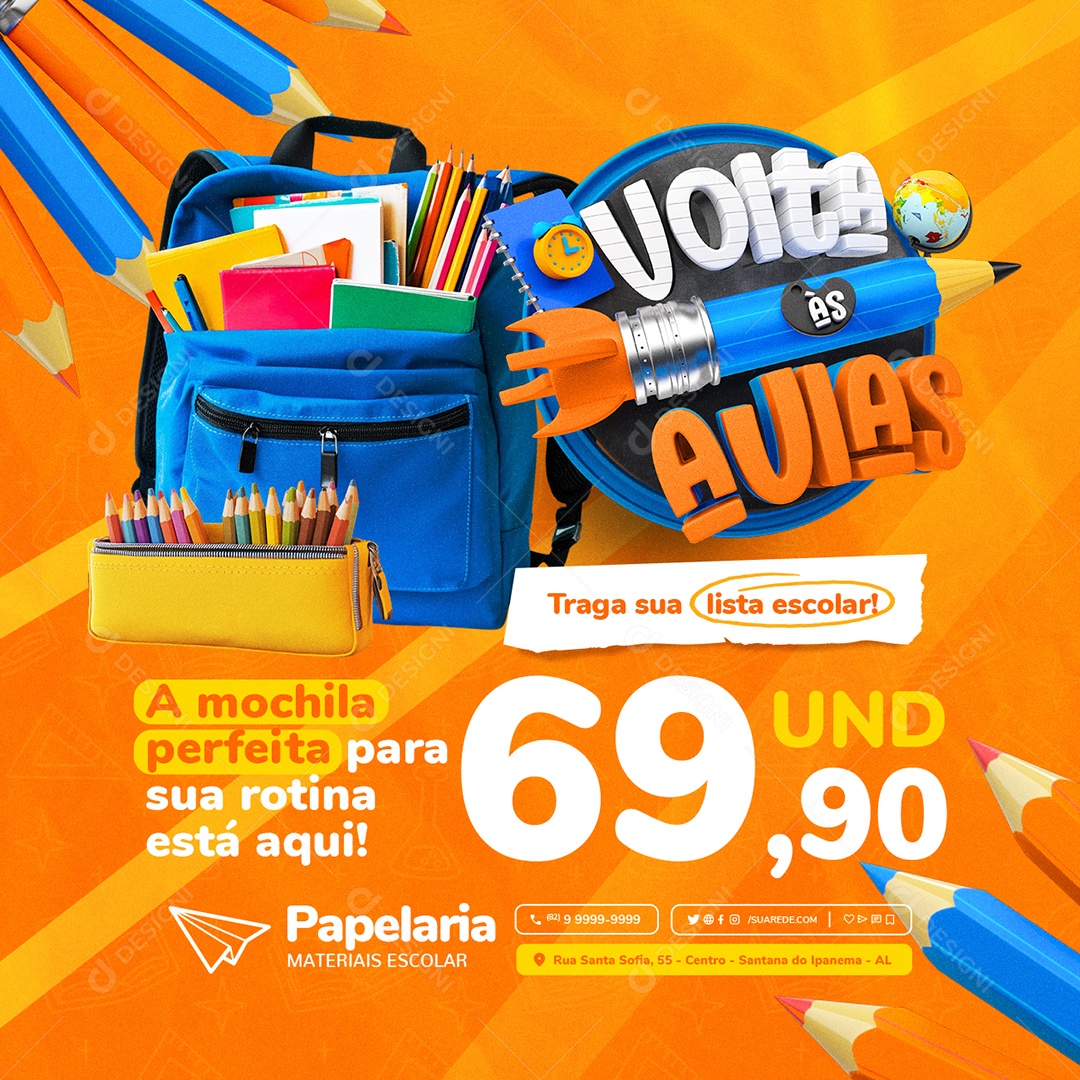 Volta Às Aulas Papelaria A Mochila Perfeita Social Media PSD Editável