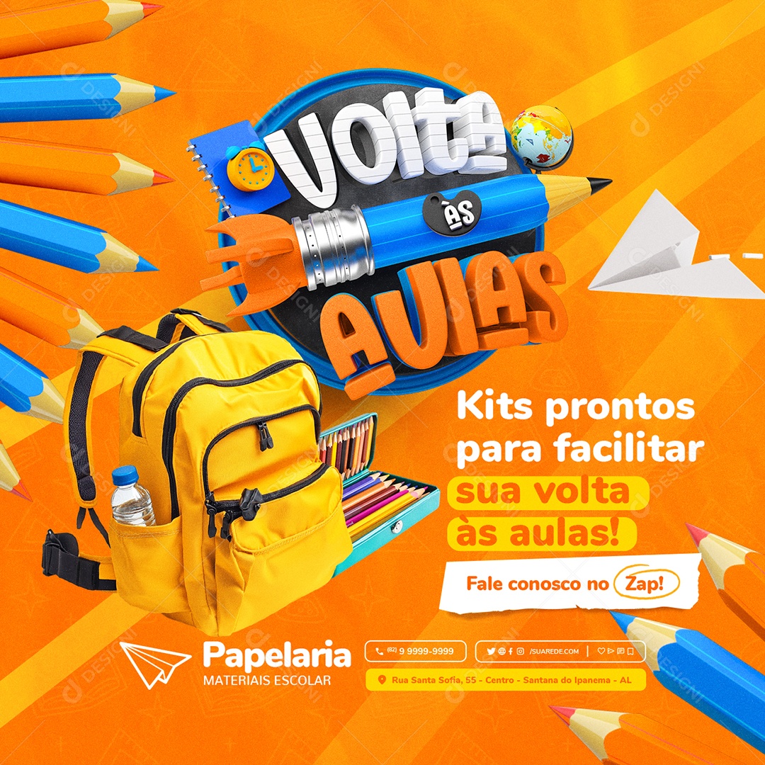 Volta Às Aulas Papelaria Mochila Kits Prontos para Facilitar Social Media PSD Editável
