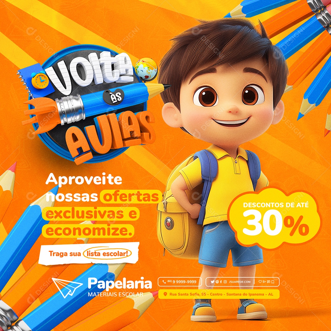 Volta Às Aulas Papelaria Aproveite nossas Ofertas Exclusivas Social Media PSD Editável