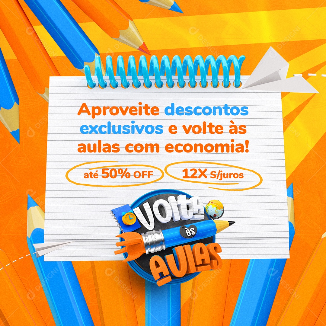 Volta Às Aulas Papelaria Aproveite Descontos Exclusivos Social Media PSD Editável