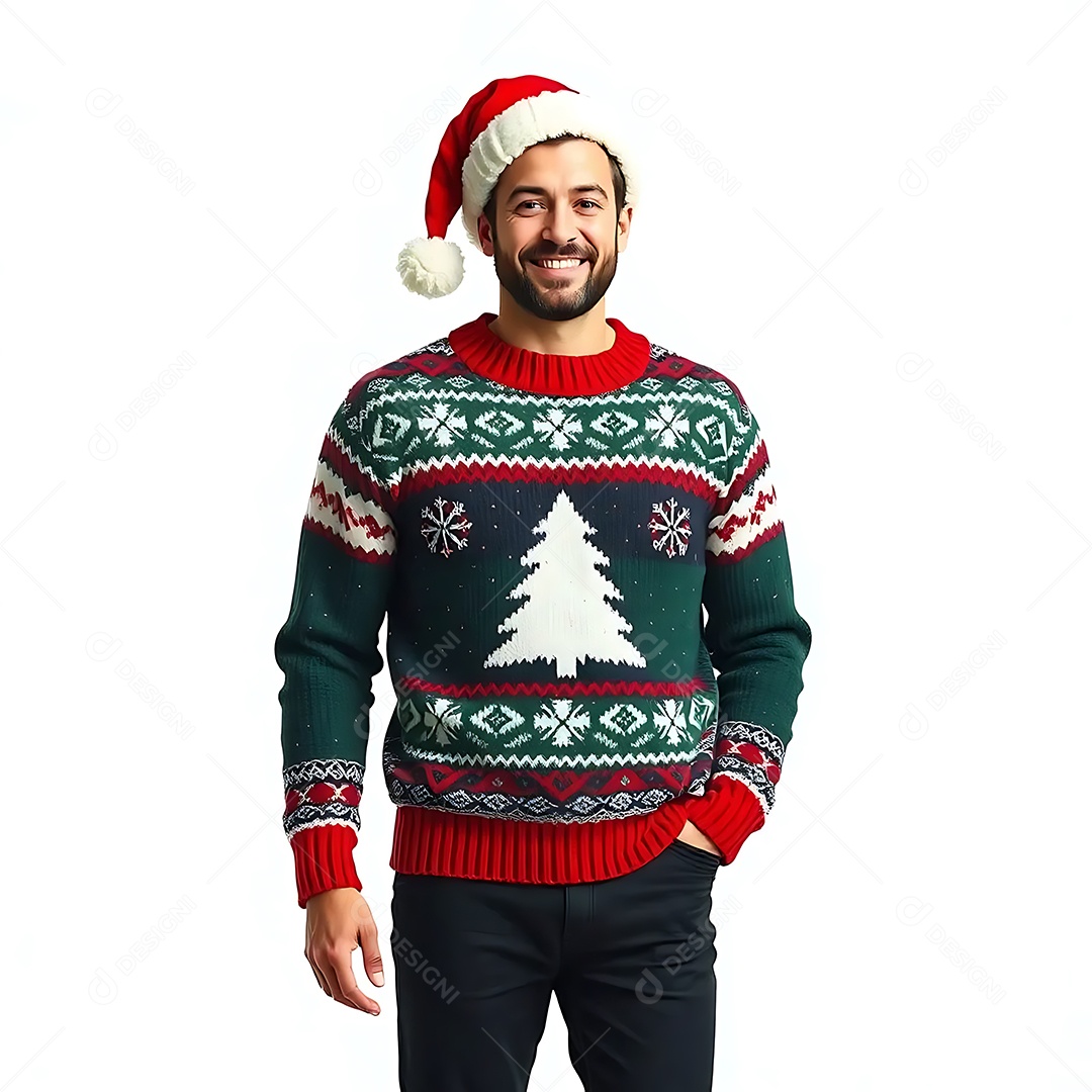 Homem vestido com suéter natalino