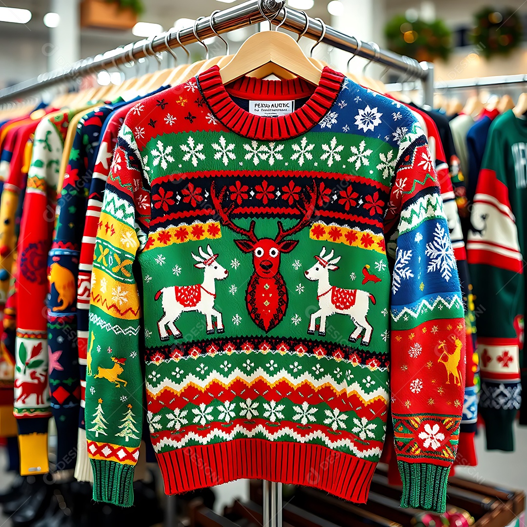 Um suéter de Natal de lã feio colorido e peculiar