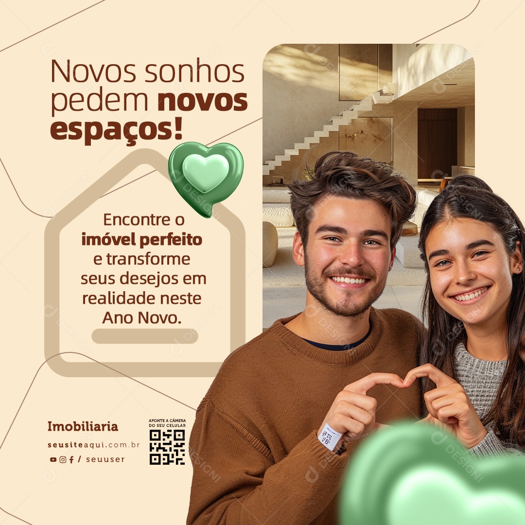 Imobiliária Novos Sonhos Pedem Novos Espaços Social Media PSD Editável