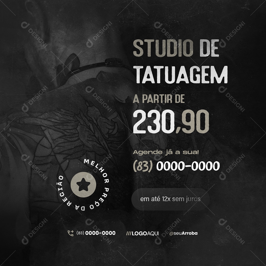 Tatto Studio de Tatuagem Agende Já a Sua Social Media PSD Editável