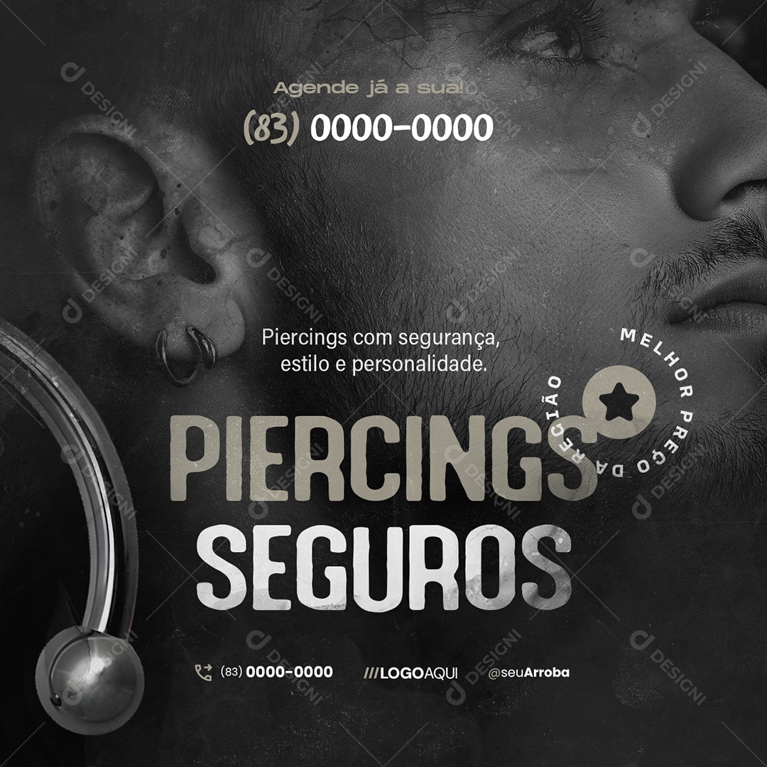 Tatto Piercings Seguros Social Media PSD Editável