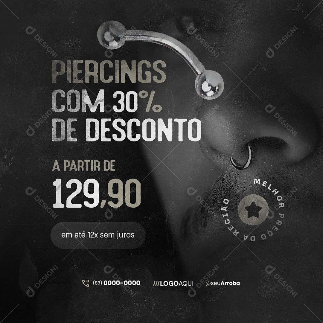 Tatto Piercings com 30% de Desconto Social Media PSD Editável