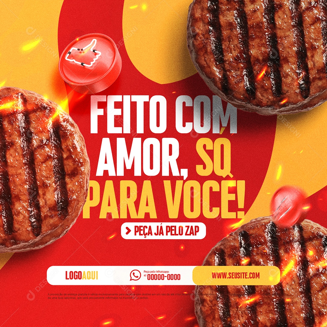 Lanchonete Pizzaria Feito com Amo Só Para Você Social Media PSD Editável