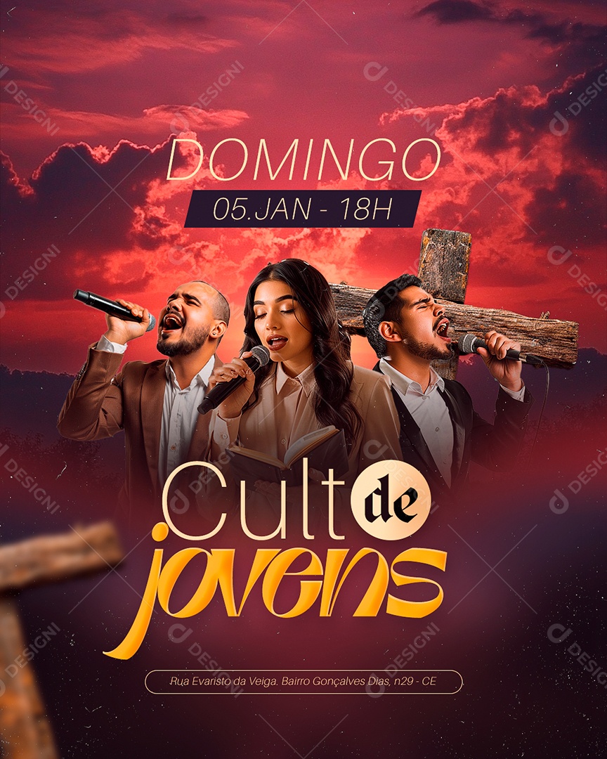 Gospel Domingo Culto de Jovens Social Media PSD Editável