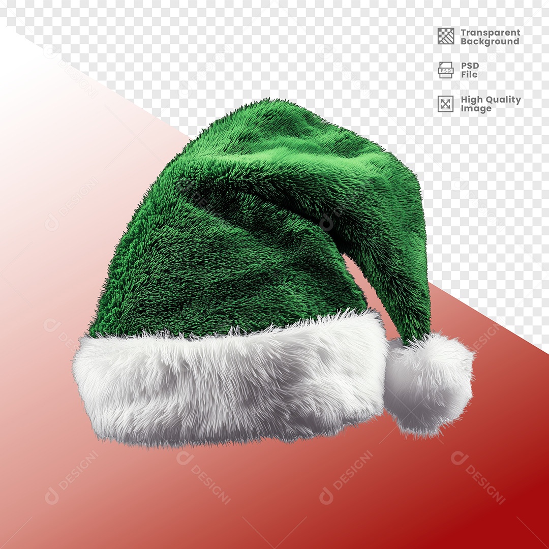 Elemento 3D Gorro de Natal Verde para Composição PSD