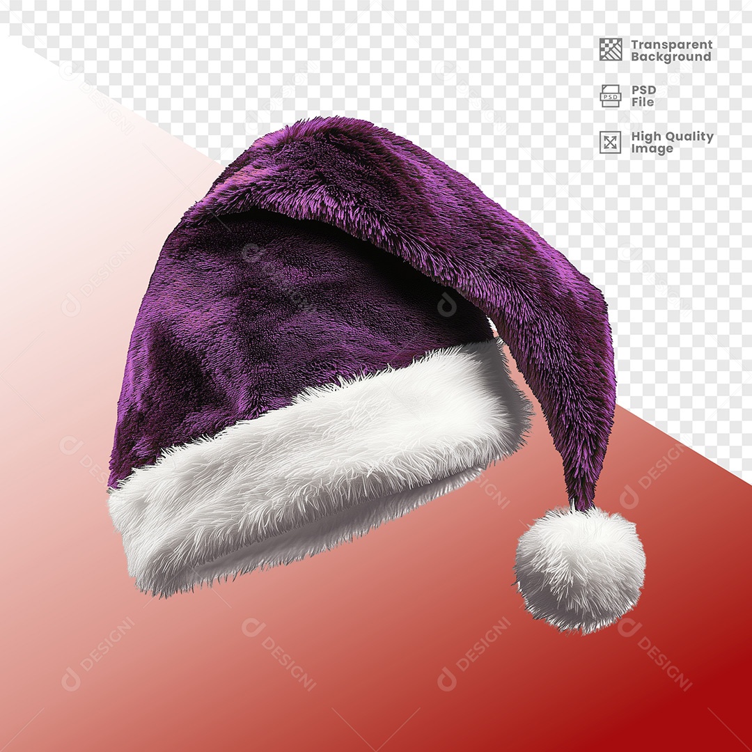 Elemento 3D Gorro de Natal Roxo para Composição PSD