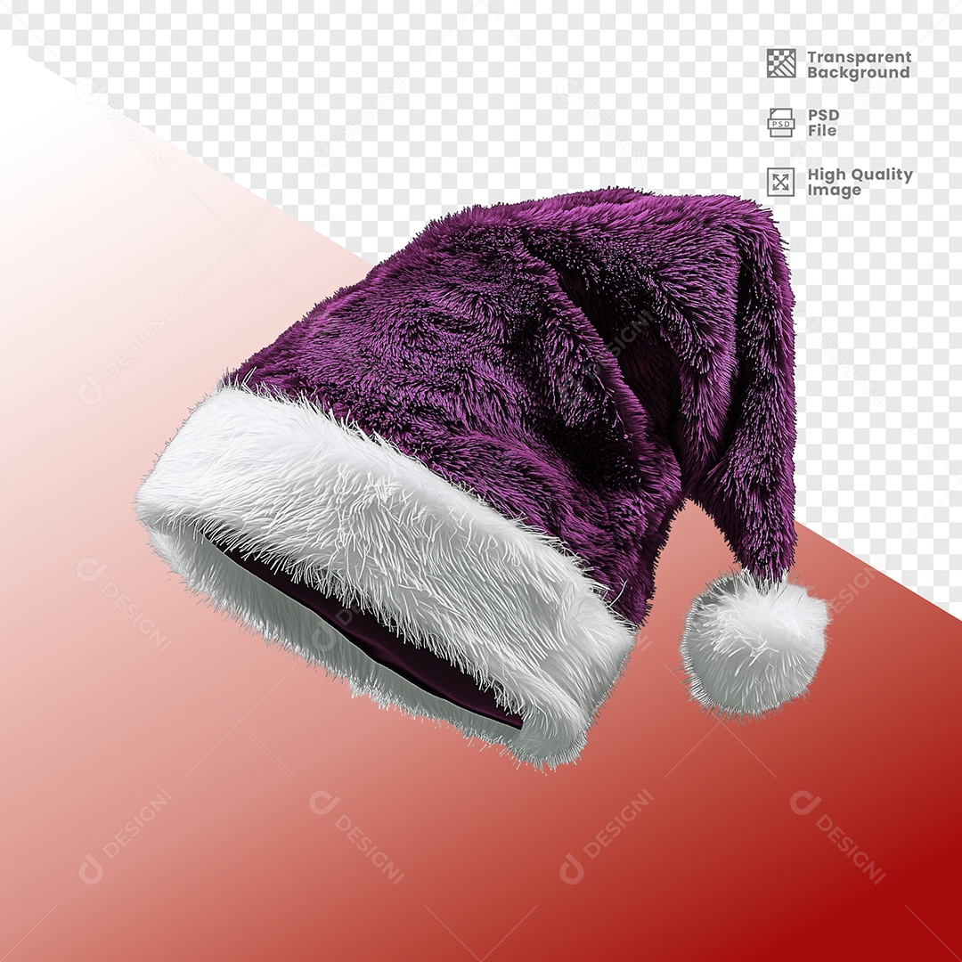 Elemento 3D Gorro de Natal Roxo para Composição PSD