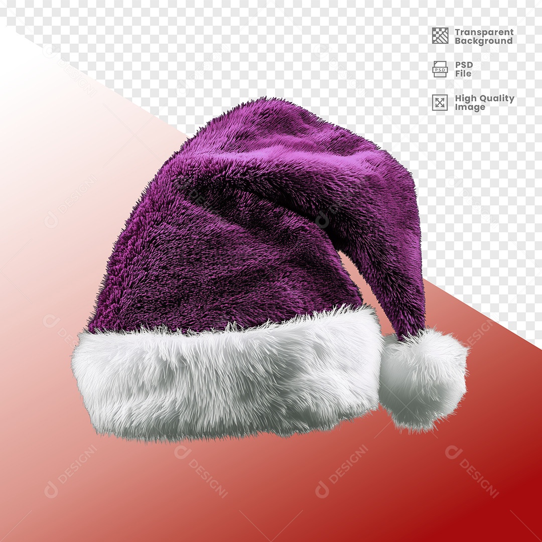 Elemento 3D Gorro de Natal Roxo para Composição PSD