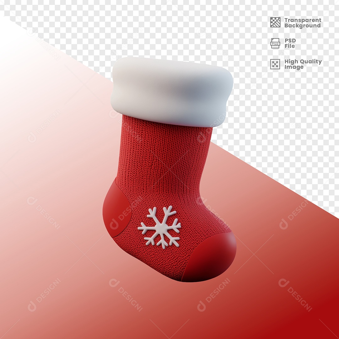 Meia de Natal Elemento 3D para Composição PSD