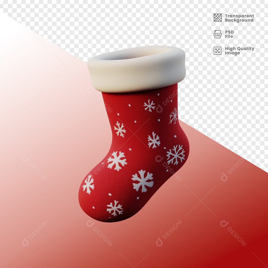 Meia de Natal Elemento 3D para Composição PSD