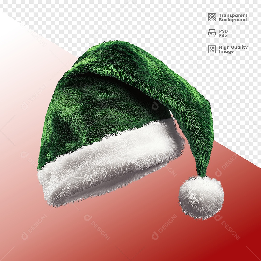 Elemento 3D Gorro de Natal Verde para Composição PSD