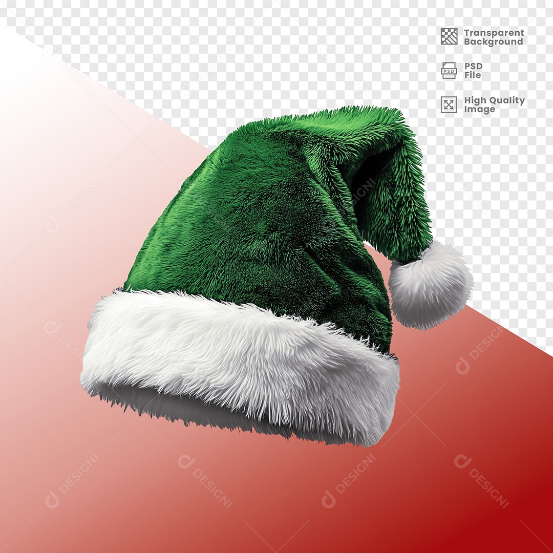 Elemento 3D Gorro de Natal Verde para Composição PSD