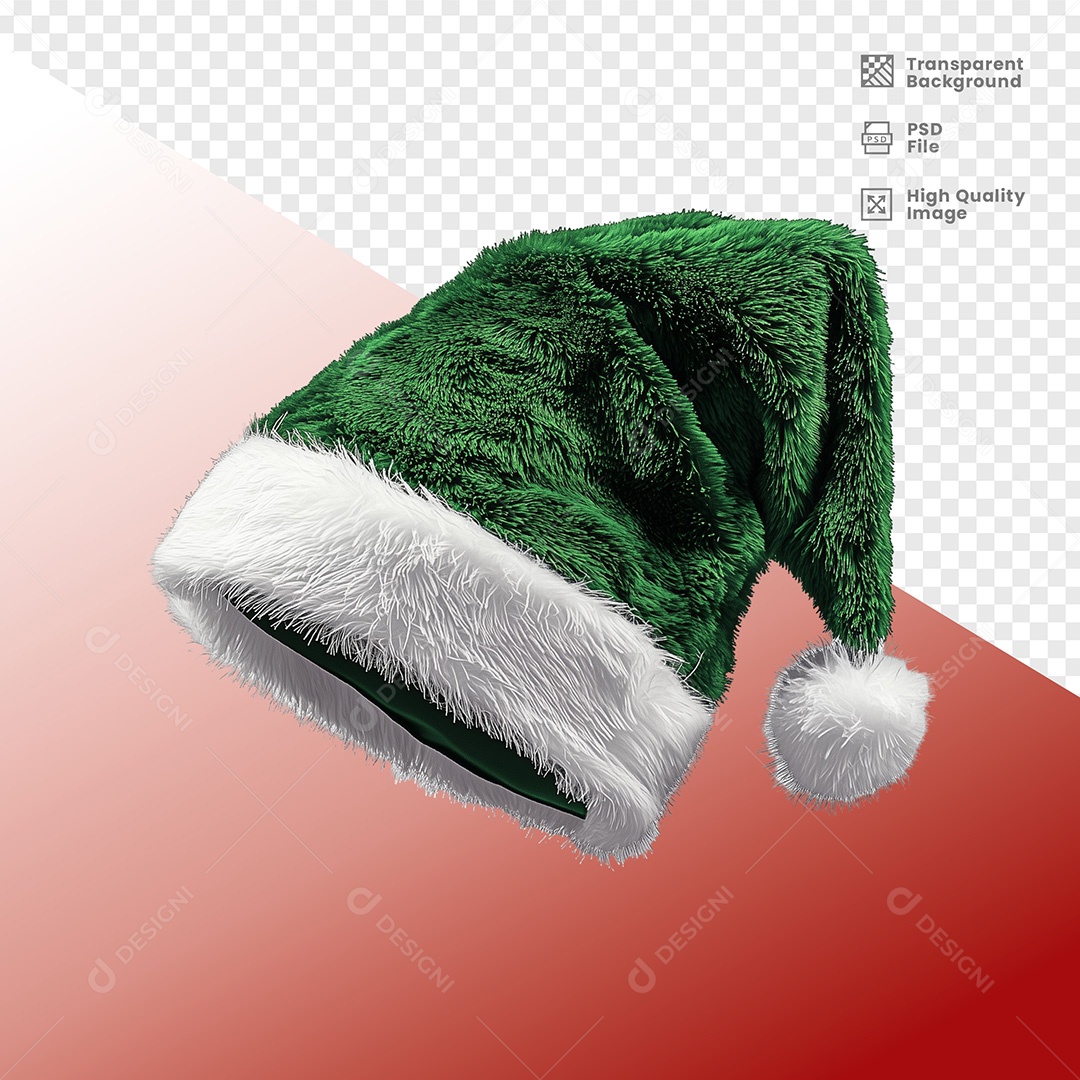 Elemento 3D Gorro de Natal Verde para Composição PSD