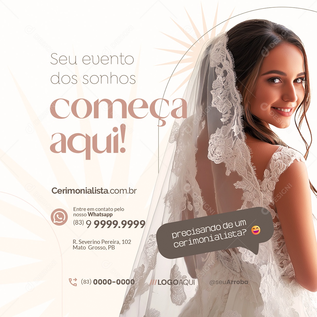 Cerimonialista Seu Evento dos Sonhos Começa Aqui Social Media PSD Editável