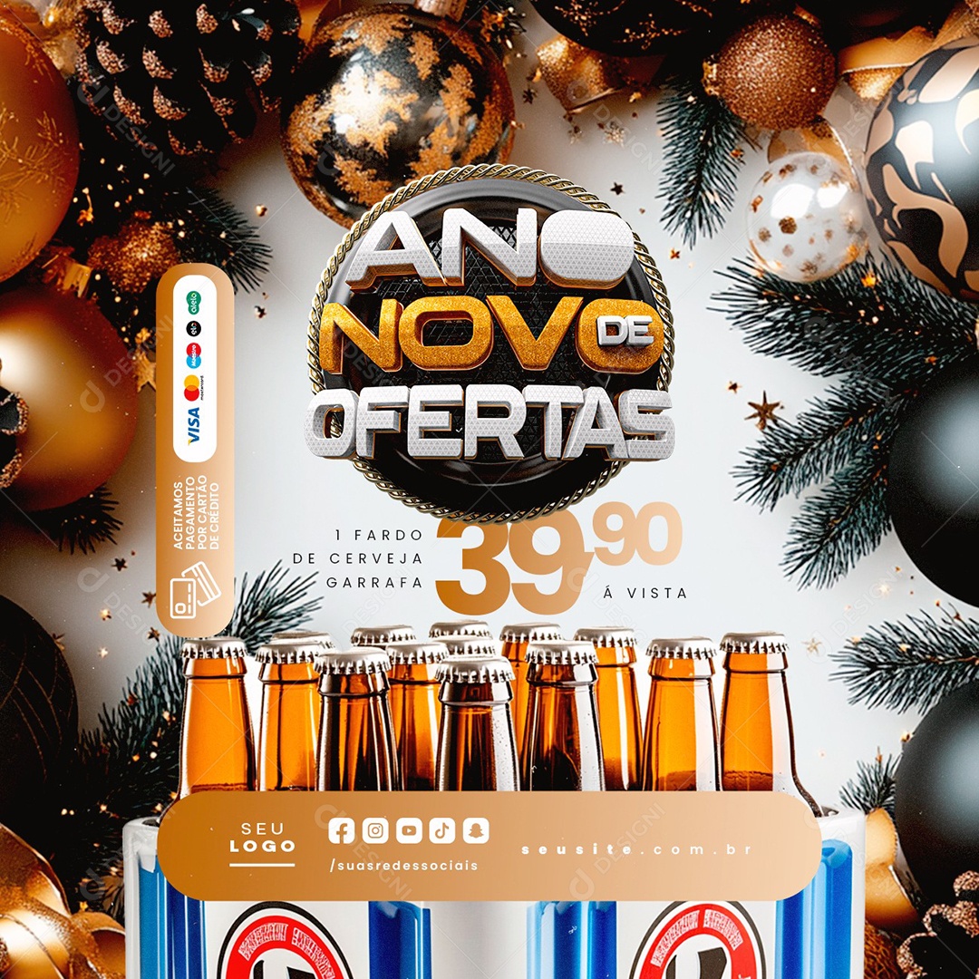 Ano Novo De Ofertas Cervejaria Fardo De Cerveja Garrafa Social Media PSD Editável