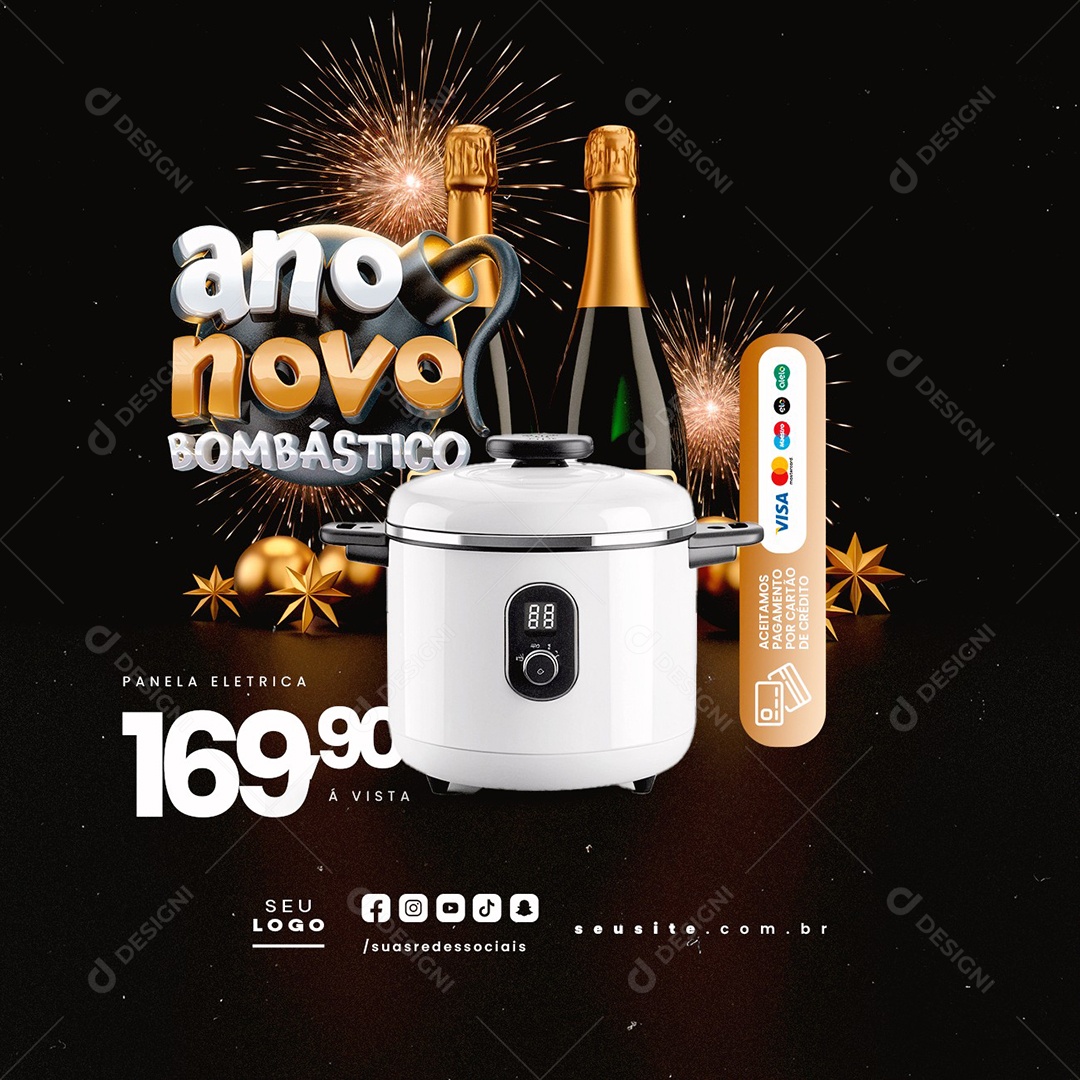 Ano Novo Bombátisco Loja de Eetrodomésticos Panela Elétrica Social Media PSD Editável