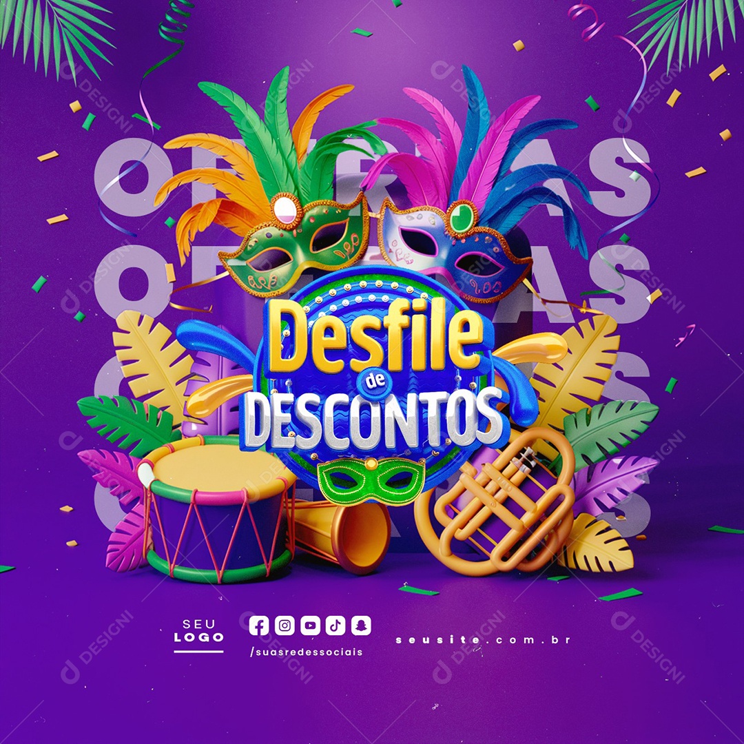 Loja Ofertas de Carnaval Desfile de Descontos Social Media PSD Editável
