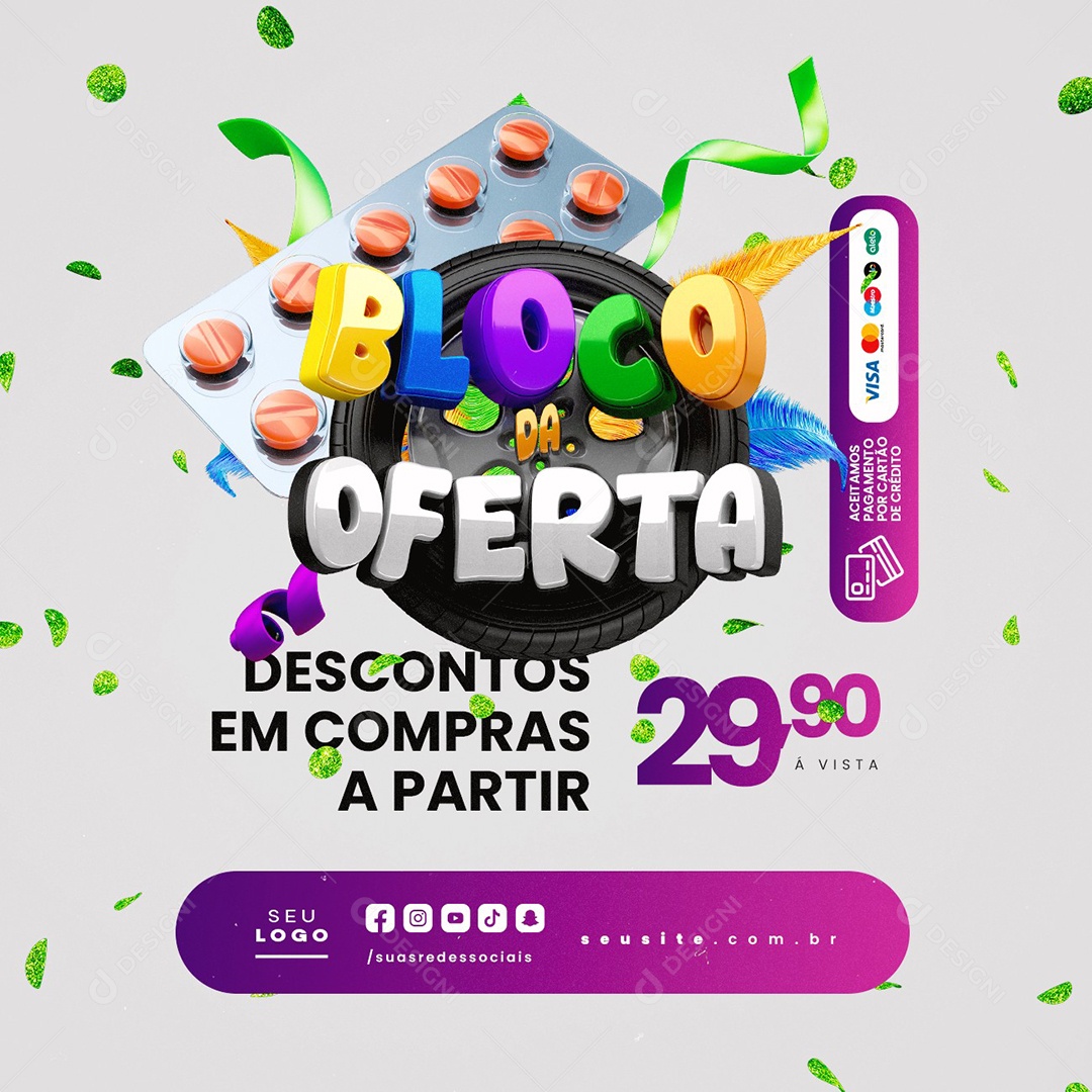 Bloco Da Oferta Farmácia Descontos em Compras Social Media PSD Editável