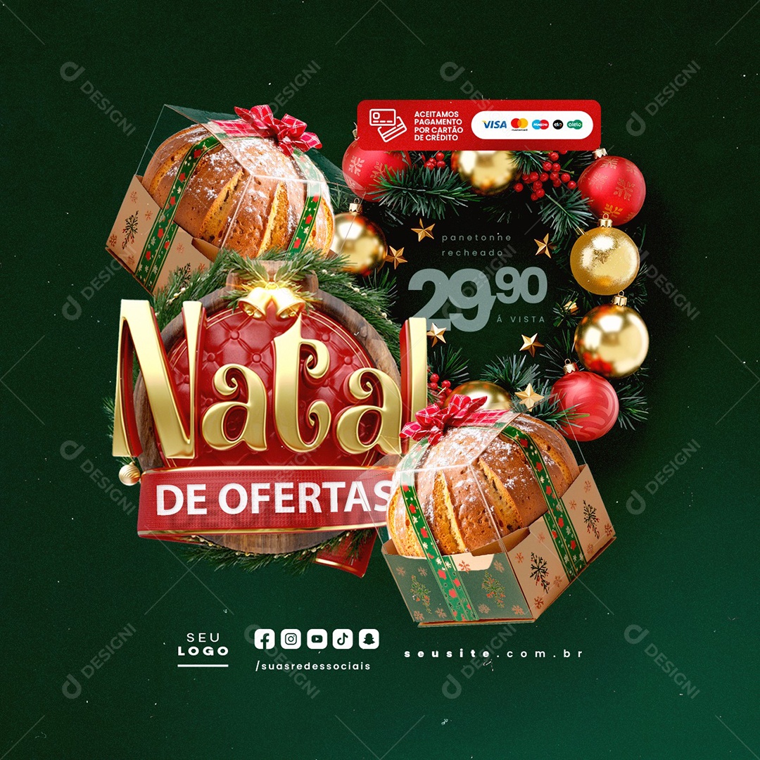 Supermercado Natal de Ofertas Panetonne Recheado Social Media PSD Editável