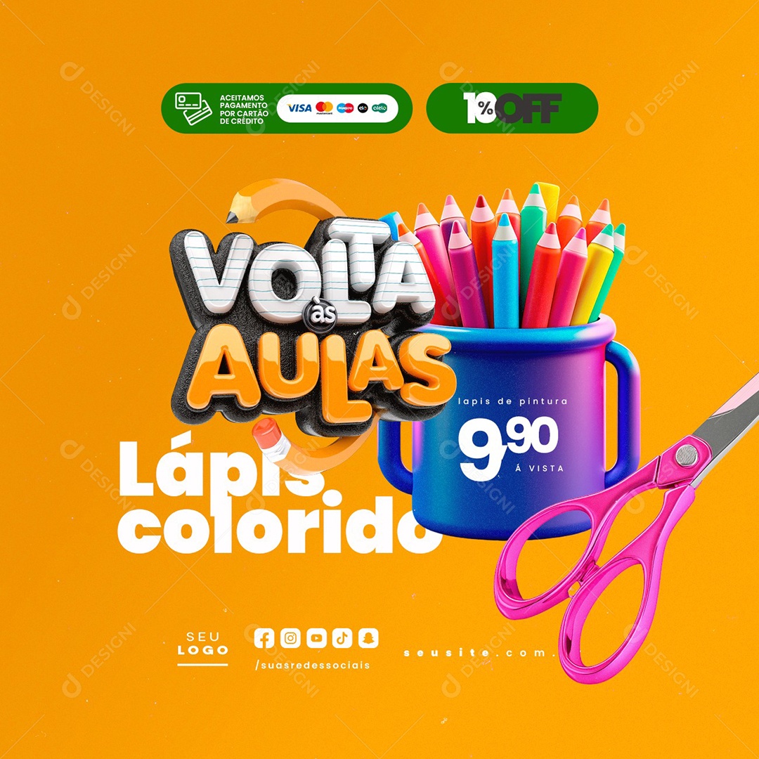 Ofertas Volta às Aulas Lápis Colorido Social Media PSD Editável
