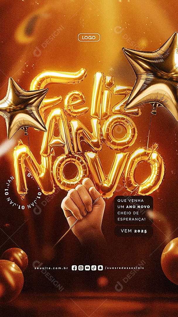 Story Feliz Ano Novo 01 de Janeiro Vem 2025 Social Media PSD Editável