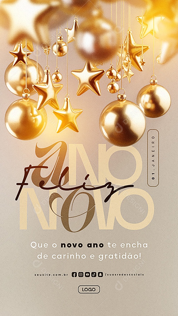 Story Feliz Ano Novo 01 de Janeiro Social Media PSD Editável