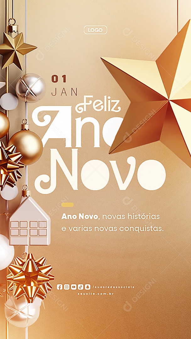 Story Feliz Ano Novo 01 de Janeiro Novas Histórias Social Media PSD Editável