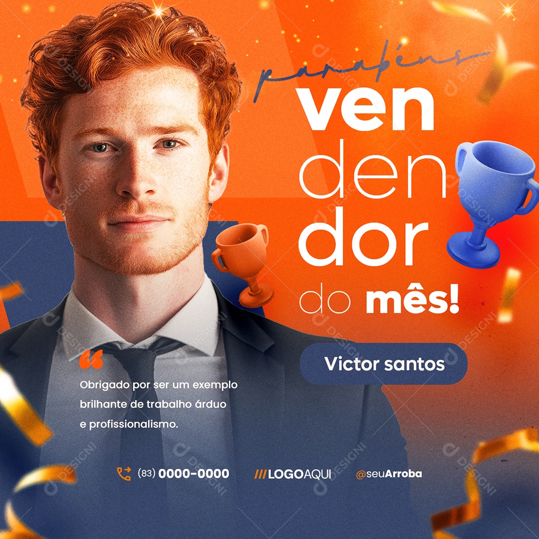 Vendedor do Mês Parabéns Victor Santos Social Media PSD Editável