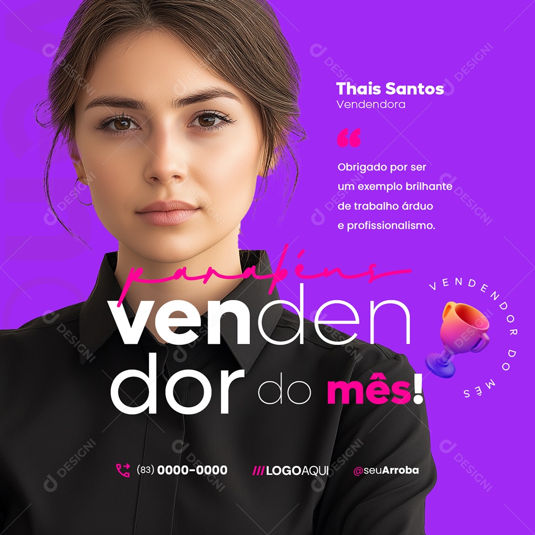 Parabéns Vendedor do Mês Thais Santos Vendedora Social Media PSD Editável