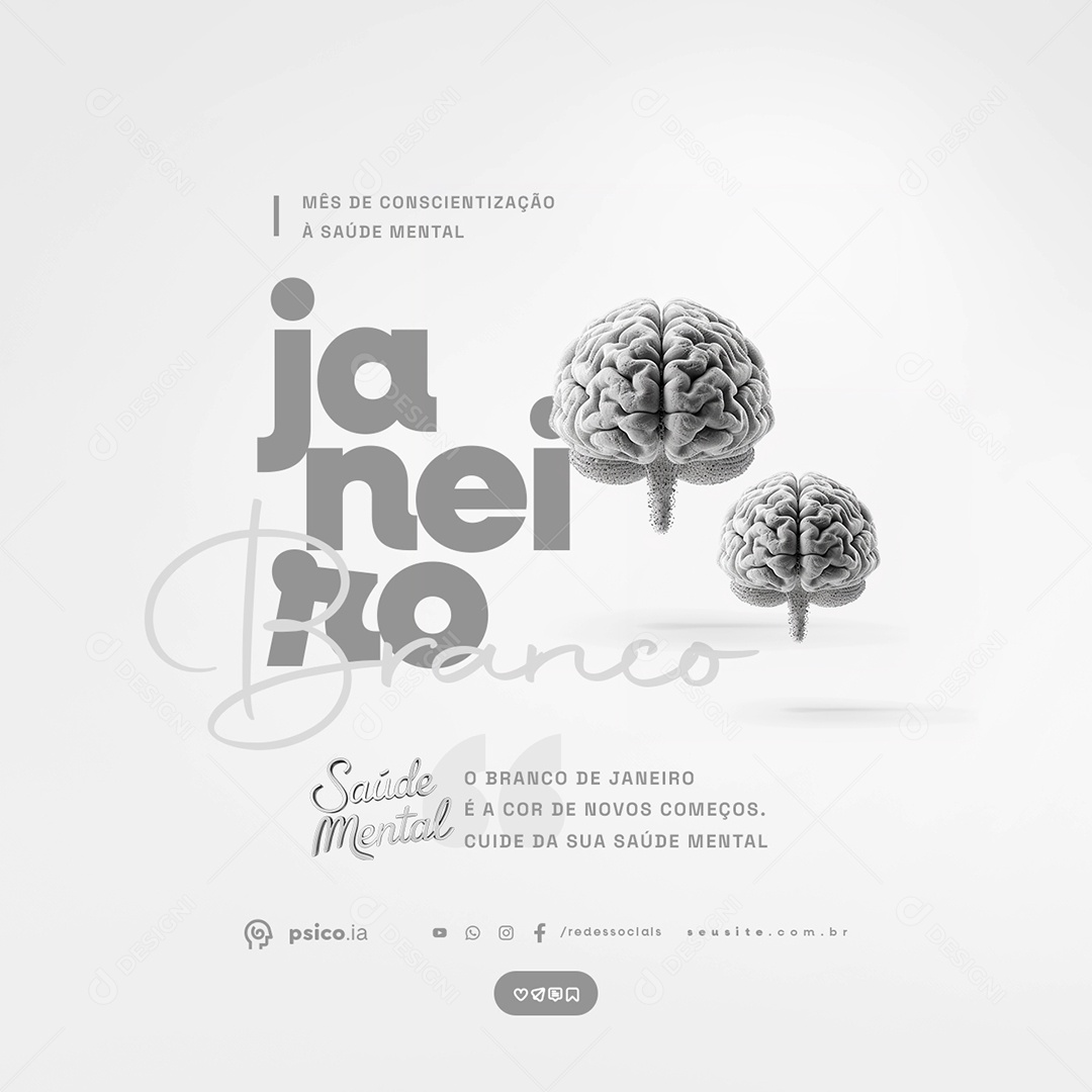 Janeiro Branco Saúde Mental Social Media PSD Editável