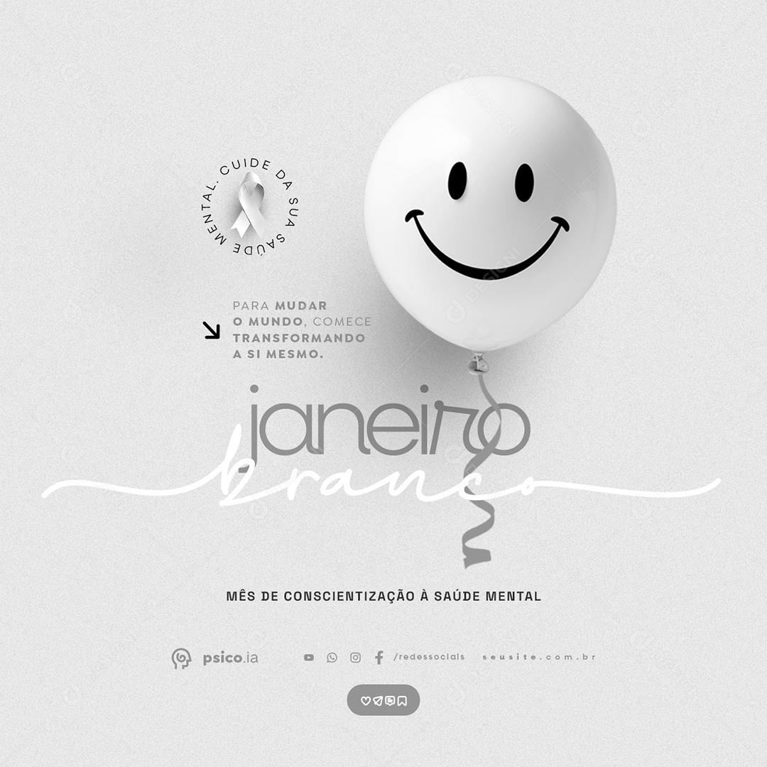 Janeiro Branco Cuide Da Sua Saúde Mental Social Media PSD Editável