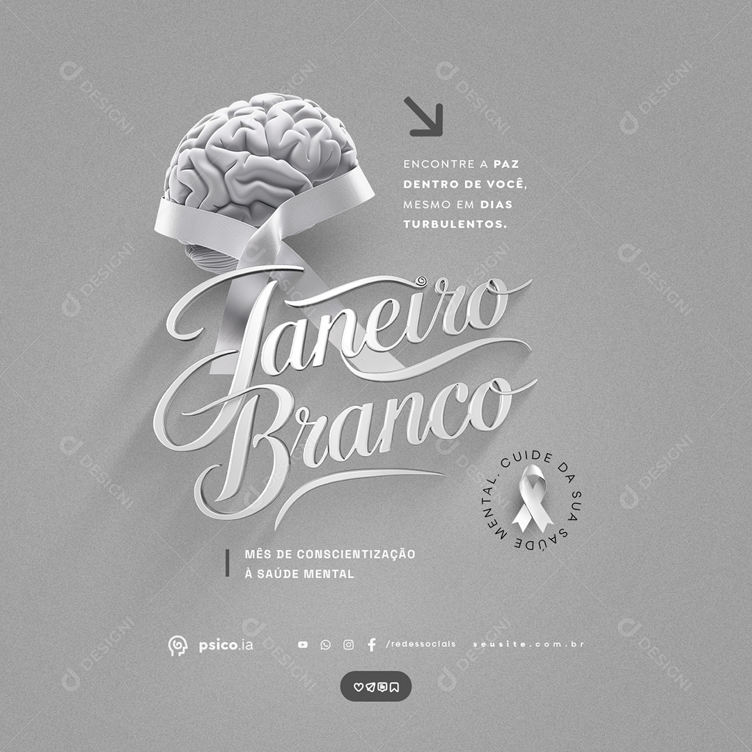 Janeiro Branco Mês de Conscientização à Saúde Mental Social Media PSD Editável