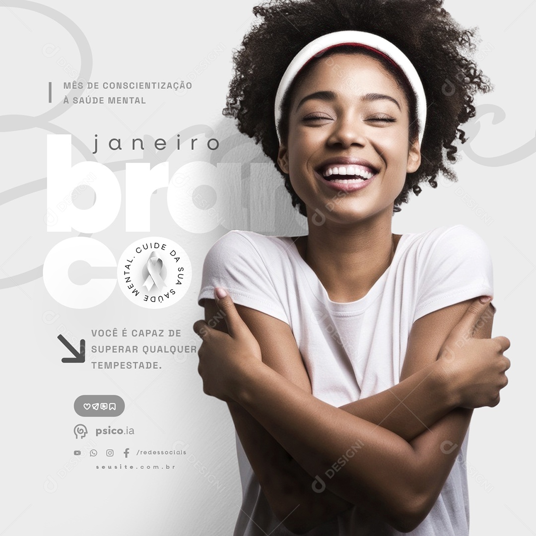 Janeiro Branco Mês de Conscientização à Saúde Mental Social Media PSD Editável