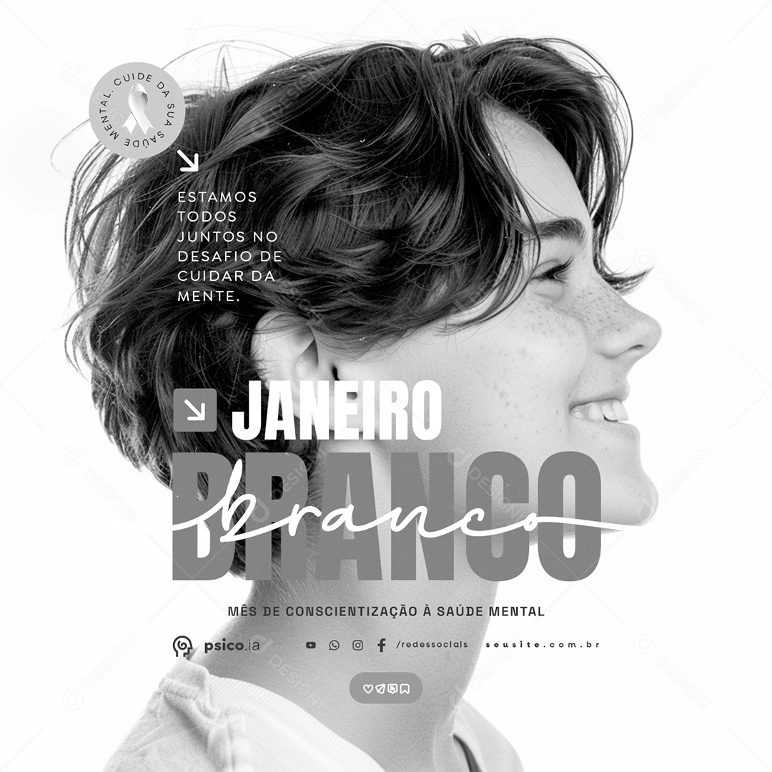 Janeiro Branco Mês de Conscientização à Saúde Mental Social Media PSD Editável
