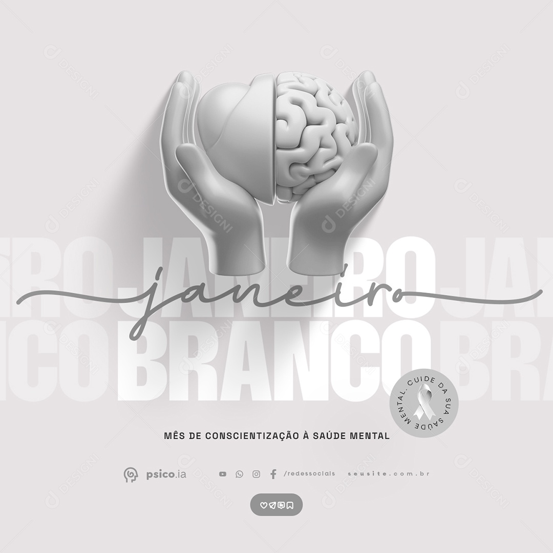 Janeiro Branco Mês de Conscientização à Saúde Mental Social Media PSD Editável