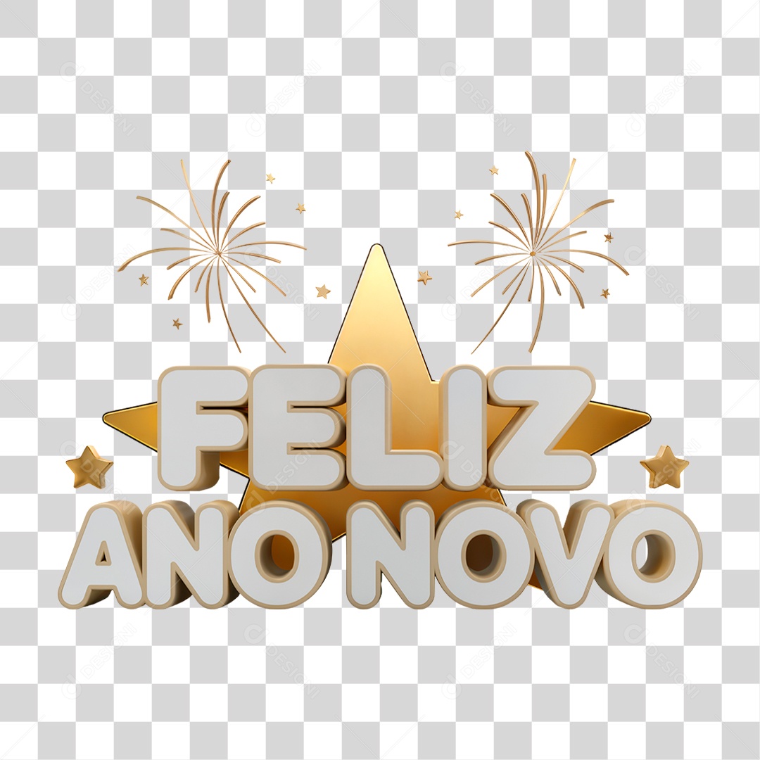 Selo 3D Feliz Ano Novo PNG Transparente