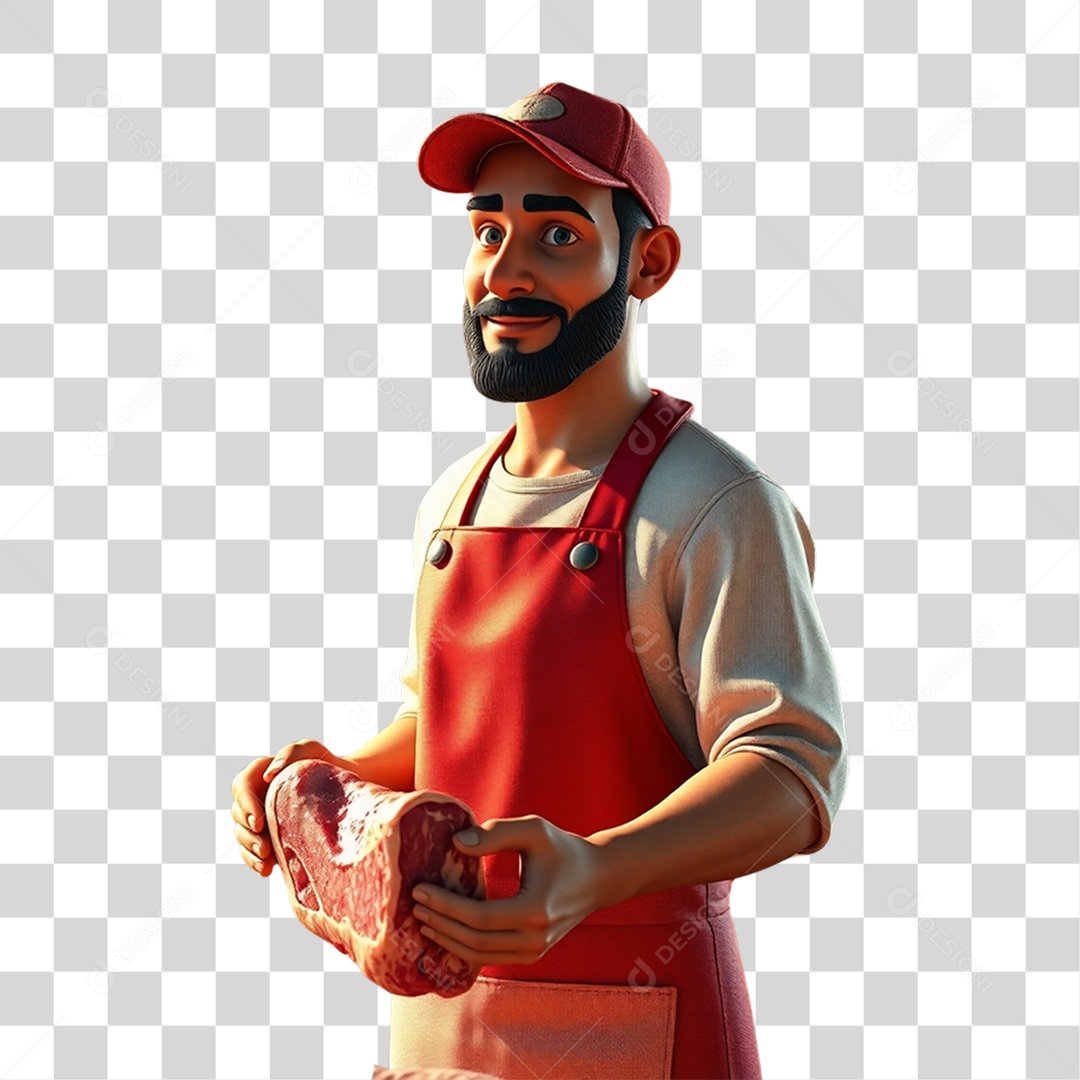 Açougueiro com Cortes de Carne PNG Transparente