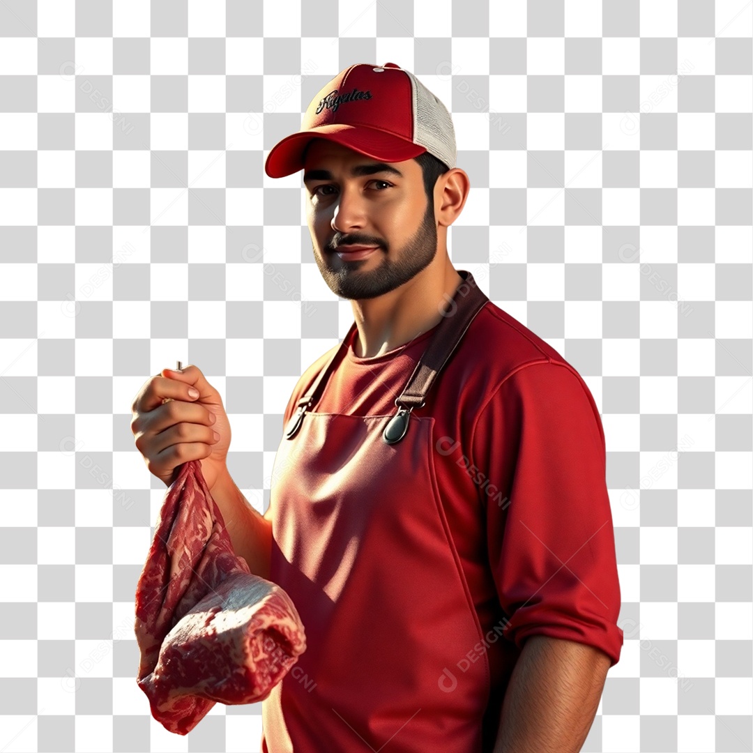 Açougueiro com Cortes de Carne PNG Transparente
