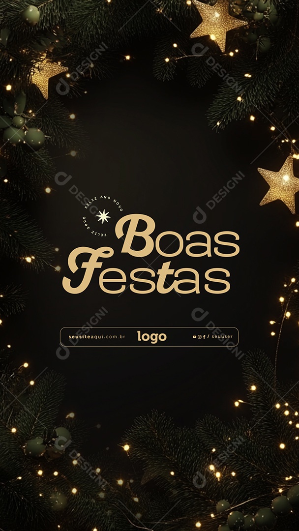 Story Boas Festas Feliz Natal e Feliz Ano Novo Social Media PSD Editável